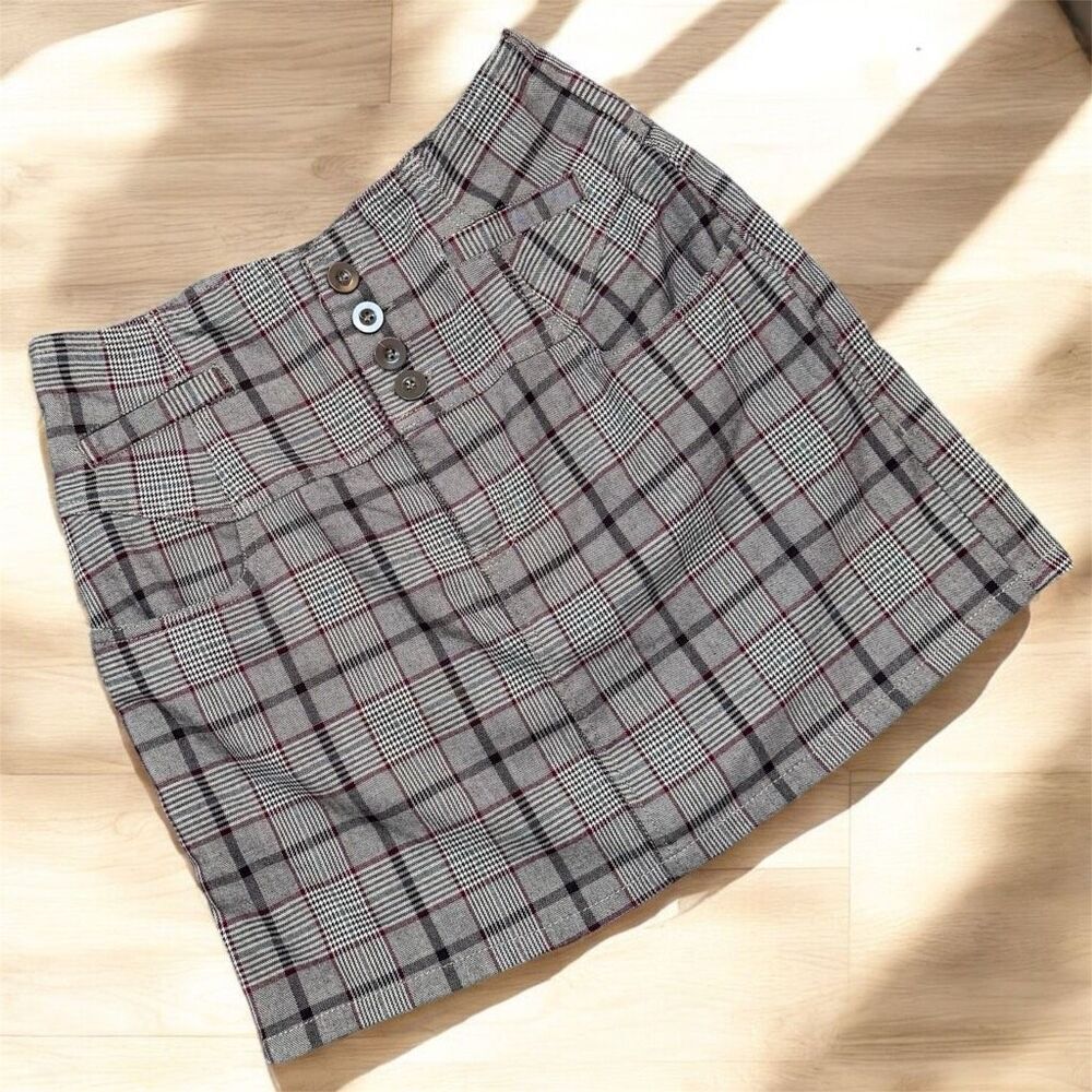 Charlotte Russe Grey Plaid Mini Skirt Small Y2K High Waist Red